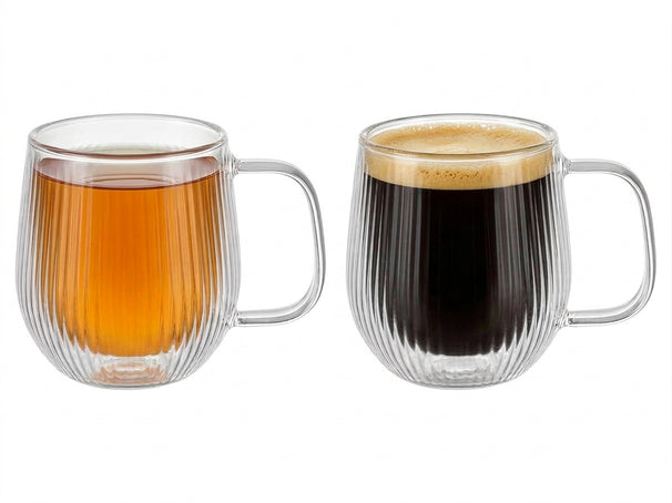 Cookinglife Vasos de Cappuccino / Té de Doble Pared con Asa Lines - 250 ml - 2 Piezas