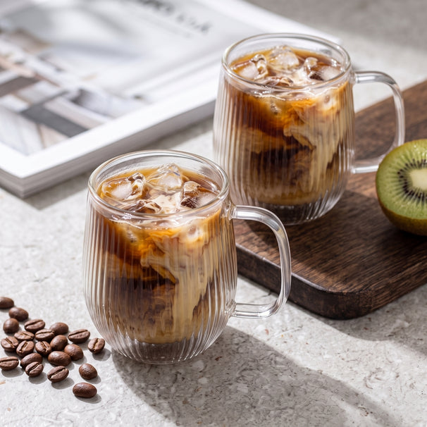 Cookinglife Vasos de Cappuccino / Té de Doble Pared con Asa Lines - 250 ml - 2 Piezas