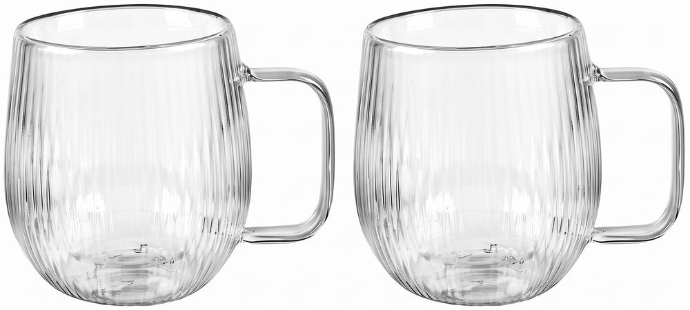 Cookinglife Vasos de café / té de doble pared con asa Lines - 350 ml - 2 Piezas