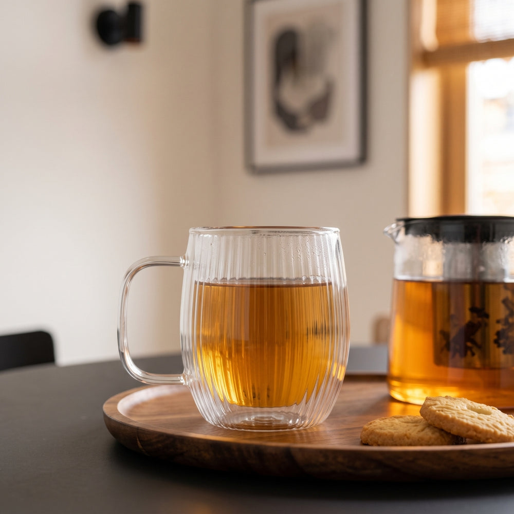 Cookinglife Vasos de café / té de doble pared con asa Lines - 350 ml - 2 Piezas