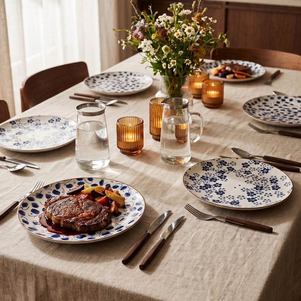 Cookinglife juego de vajilla Fleuris 18 piezas / 6 personas - 6 platos de cena, 6 platos de desayuno y 6 cuencos