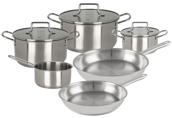 Cookinglife Set de Sartenes Essential Steel 6 Piezas - Acero Inoxidable - Cacerola ø 16, 18, 20 cm & Cacerola ø 16 cm + Sartén Superior ø 24 & 28 cm - apto para todas las fuentes de calor