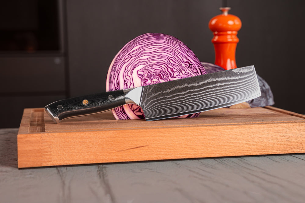 Cuchillo Nakiri Blackwell para verduras estilo japonés - 67 capas de acero damasco - VG10 - 17,5 cm