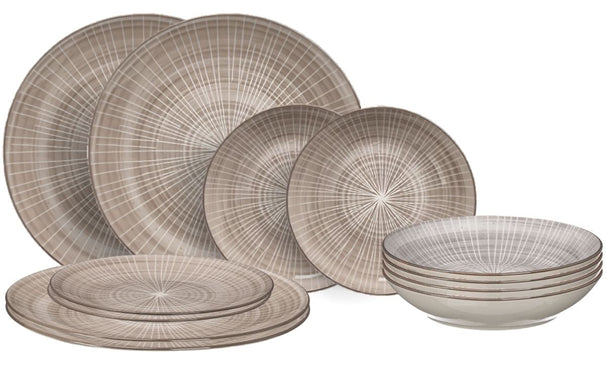 Cookinglife Serviesset Baia Bruin 12-delig / 4 personas - 4 platos de cena, 4 platos de desayuno y 4 platos hondos