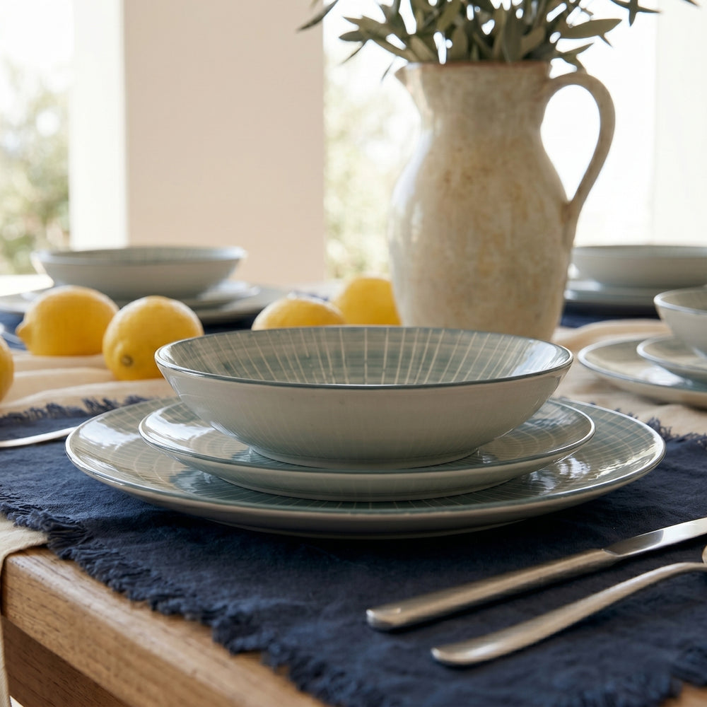 Cookinglife Serviesset Cala Blauw 12-delig / 4 personas - 4 platos de cena, 4 platos de desayuno y 4 platos hondos