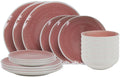 Cookinglife Juego de vajilla Nola Rosa 18 piezas / 6 personas - 6 platos de cena, 6 platos de desayuno y 6 cuencos