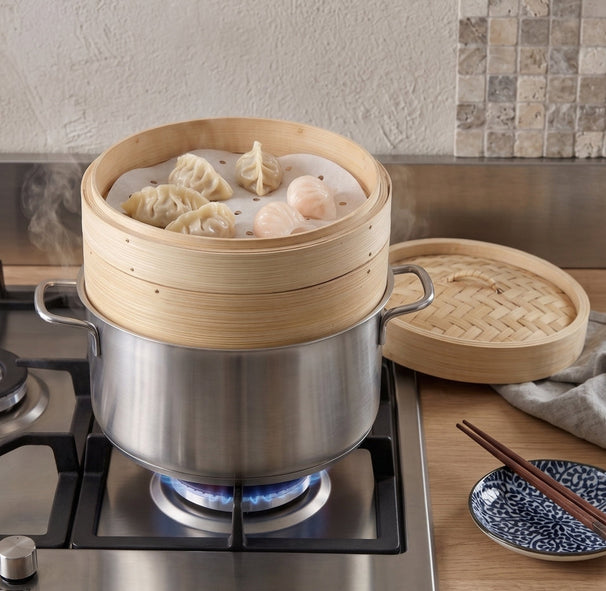 Cookinglife Cesta de vapor / Cesta de Dim Sum - Bambú - 3 piezas - ø 20 cm