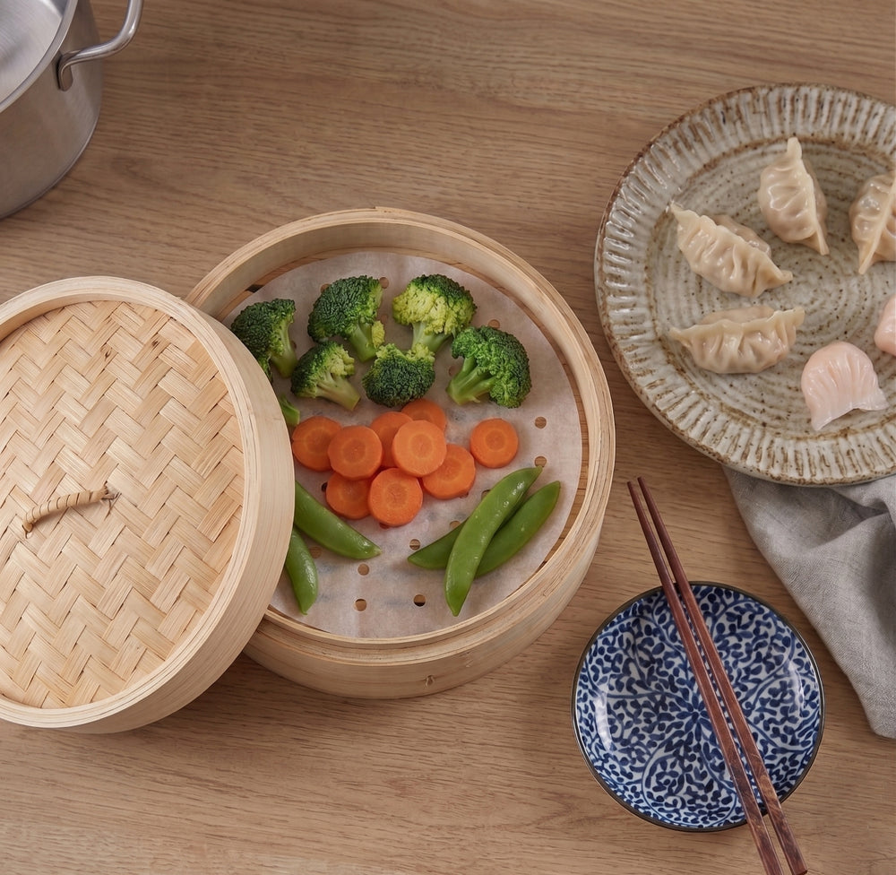 Cookinglife Cesta de vapor / Cesta de Dim Sum - Bambú - 3 piezas - ø 20 cm