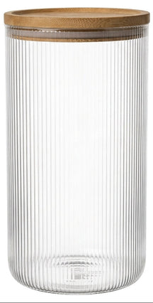 Cookinglife Tarros de Almacenamiento set Lines - Vidrio con Tapa de Bambú - ø 11 cm - 1750 ml - 3 piezas