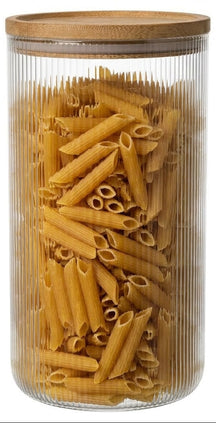 Cookinglife Tarros de Almacenamiento set Lines - Vidrio con Tapa de Bambú - ø 11 cm - 1750 ml - 3 piezas