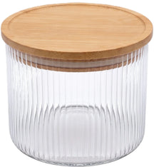 Cookinglife Tarros de Almacenamiento set Lines - Vidrio con Tapa de Bambú - ø 11 cm - 600 ml - 3 piezas