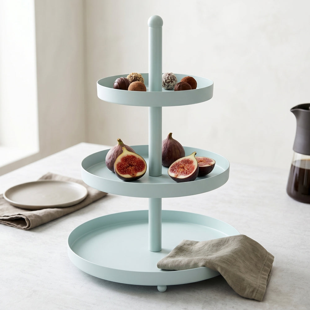 Cookinglife Etagere Metaal - Azul / Menta - ø 15, 20 & 25 cm - 3 niveles - 35 cm de alto