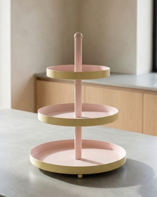 Cookinglife Etagere Metaal - Amarillo / Rosa - ø 15, 20 & 25 cm - 3 niveles - 35 cm de alto