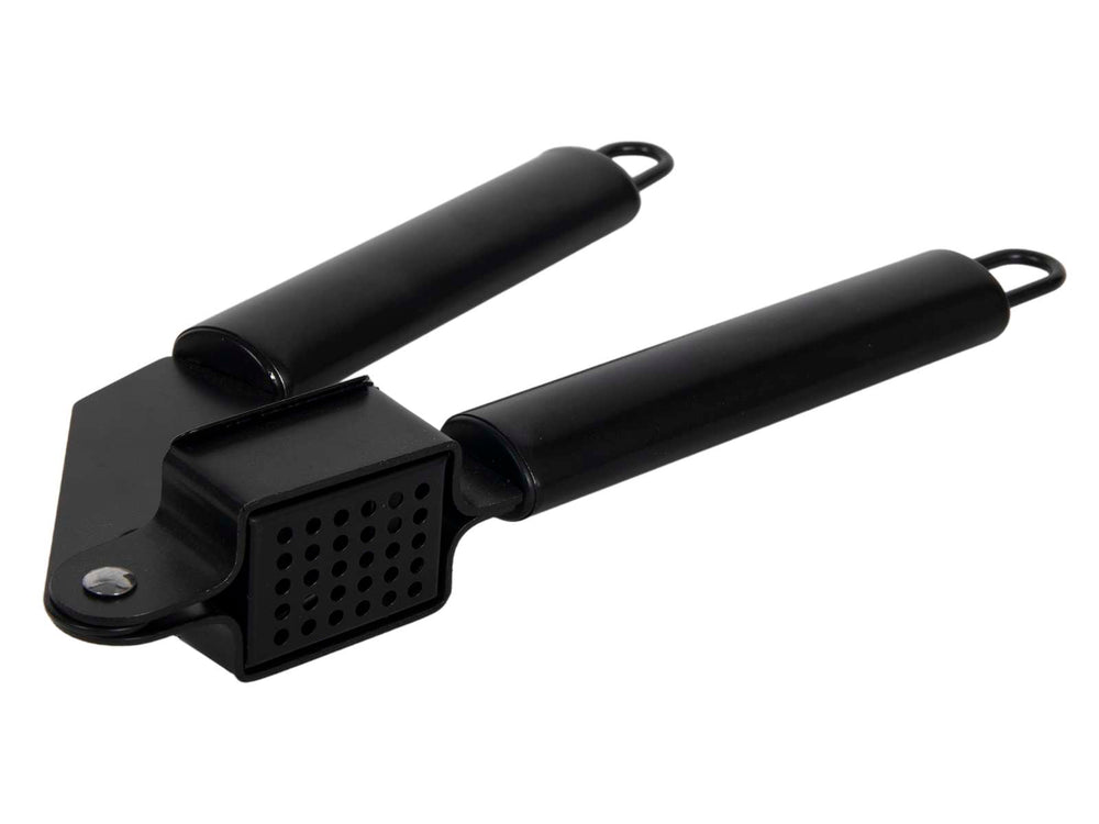 Cookinglife Prensa de ajo negro 19 cm - Prensa para ajo fresco - Fácil de limpiar - Parte prensadora de acero inoxidable resistente - Mangos cómodos de plástico - Duradero y elegante - 190 x 50 x 30 mm - Utensilios de cocina - Accesorios de cocina