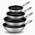 Cookinglife Set de Sartenes HexaCook Híbrida 4 piezas - Wok ø 28 cm + Sartén ø 20, 24 & 28 cm - ANTIADHERENTE - apto para todas las fuentes de calor - recubrimiento antiadherente cerámico