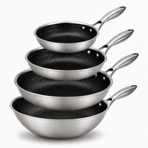 Cookinglife Set de Sartenes HexaCook Híbrida 4 piezas - Wok ø 28 cm + Sartén ø 20, 24 & 28 cm - ANTIADHERENTE - apto para todas las fuentes de calor - recubrimiento antiadherente cerámico