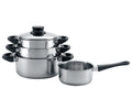 Set de ollas Cookinglife acero inoxidable / negro 4 piezas - Olla ø 16, 18, 20 cm y cazo ø 16 cm - Apto para todas las fuentes de calor