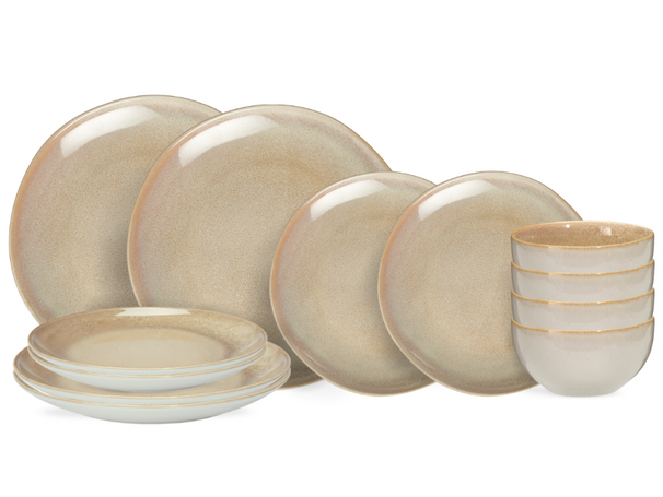 Set de vajilla Serene Arena 12 piezas / 4 personas - 4 platos llanos, 4 platos de desayuno y 4 tazones