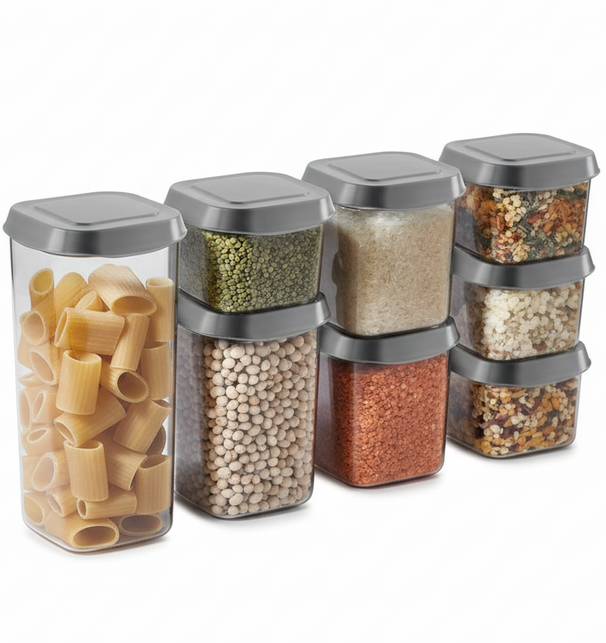 Cookinglife Set de Tarros de Almacenamiento - Con Tapas Grises - 8 piezas