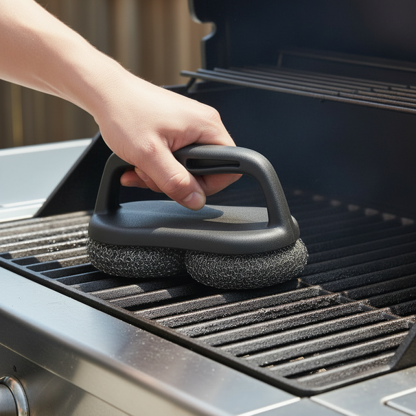 Cookinglife Cepillo de Limpieza para BBQ Fire & Flavour 18 x 9 x 10 cm - Cepillo de Lana de Acero - Limpieza de Parrilla