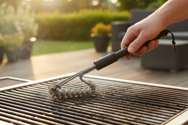 Cookinglife Cepillo de Limpieza para BBQ Fire & Flavour Acero Inoxidable 40 cm - Cepillo de Limpieza con Mango Negro