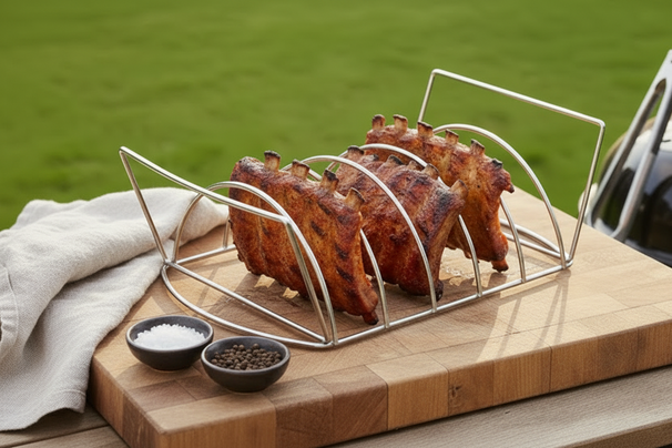 Cookinglife Soporte para Costillas BBQ Fire & Flavour - Acero Resistente al Calor - Para Asar Carne y Aves