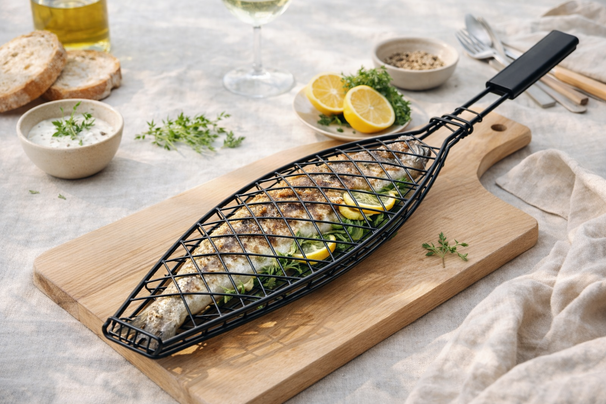Cookinglife Parrilla para Pescado Fire & Flavour - Metal Antiadherente - Para Asar Pescado y Verduras