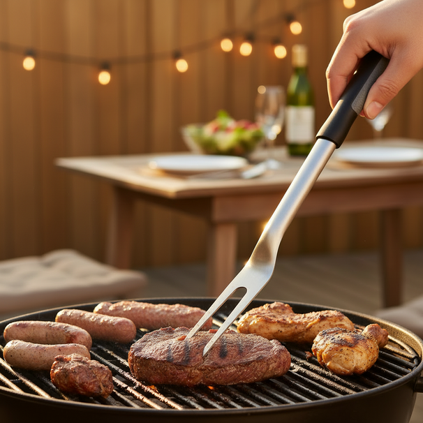 Cookinglife Tenedor para BBQ Fire & Flavour Acero Inoxidable 42 cm - Tenedor para Parrilla para Carne y Verduras