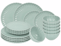 Cookinglife Juego de vajilla Cardida Verde 18 piezas / 6 personas - 6 platos para cena, 6 platos para desayuno y 6 tazones
