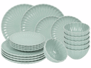 Cookinglife Juego de vajilla Cardida Verde 18 piezas / 6 personas - 6 platos para cena, 6 platos para desayuno y 6 tazones