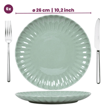 Cookinglife Juego de vajilla Cardida Verde 18 piezas / 6 personas - 6 platos para cena, 6 platos para desayuno y 6 tazones