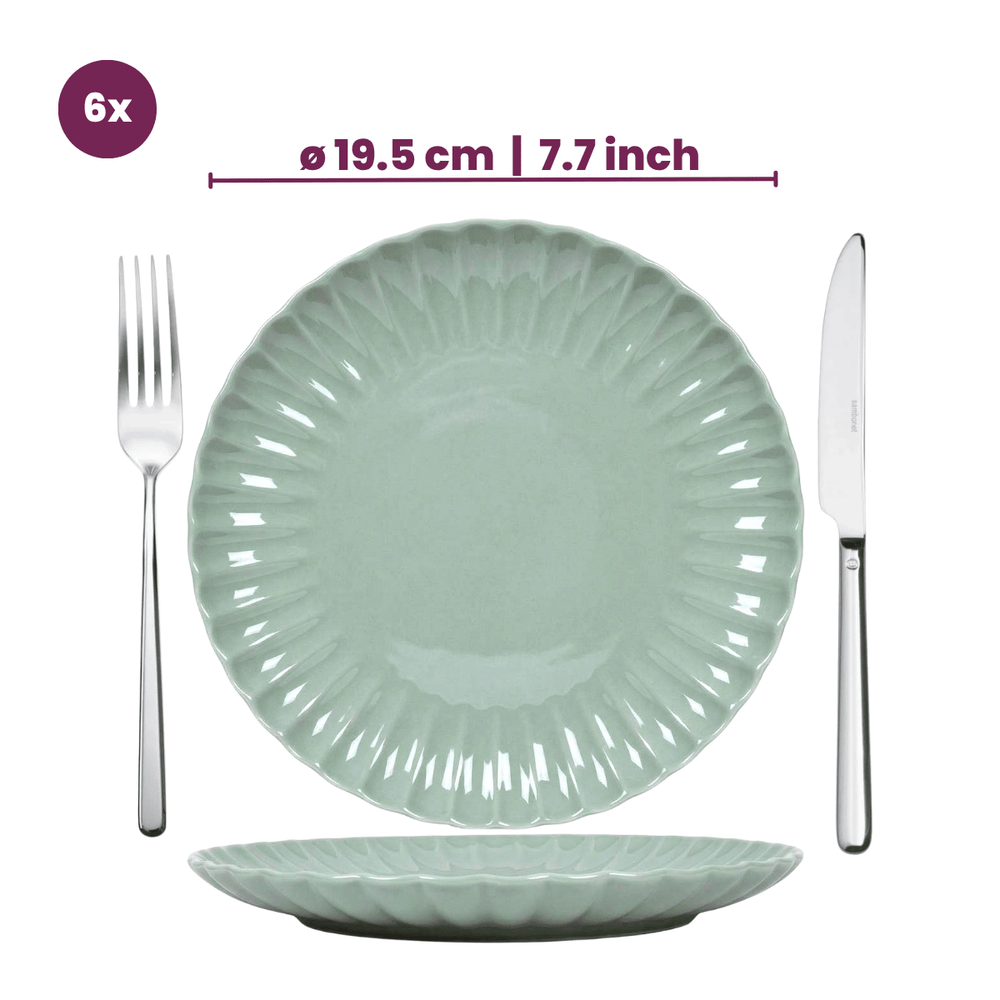 Cookinglife Juego de vajilla Cardida Verde 18 piezas / 6 personas - 6 platos para cena, 6 platos para desayuno y 6 tazones