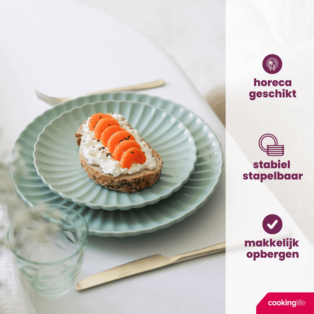 Cookinglife Juego de vajilla Cardida Verde 18 piezas / 6 personas - 6 platos para cena, 6 platos para desayuno y 6 tazones