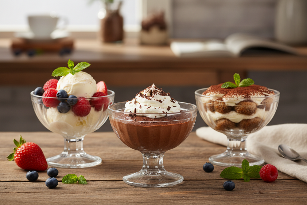 Cookinglife Copas de Cristal para Helado 200 ml - 3 unidades - Ideal para Helados y Postres