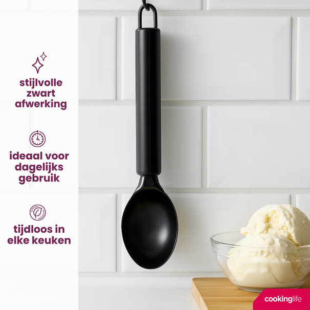 Cookinglife Cuchara para helado - Cuchara para nieve - Negro 19.5 cm