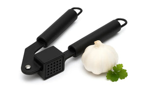Cookinglife Prensa de ajo negro 19 cm - Prensa para ajo fresco - Fácil de limpiar - Parte prensadora de acero inoxidable resistente - Mangos cómodos de plástico - Duradero y elegante - 190 x 50 x 30 mm - Utensilios de cocina - Accesorios de cocina