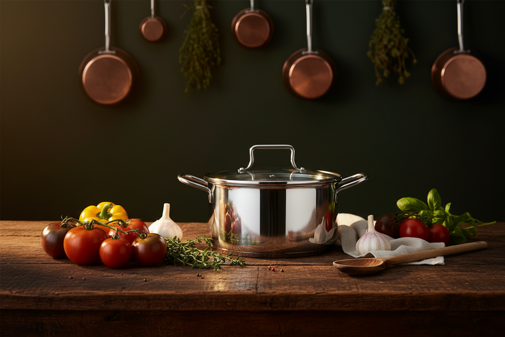 Cookinglife Set de Sartenes Essential Steel 6 Piezas - Acero Inoxidable - Cacerola ø 16, 18, 20 cm & Cacerola ø 16 cm + Sartén Superior ø 24 & 28 cm - apto para todas las fuentes de calor