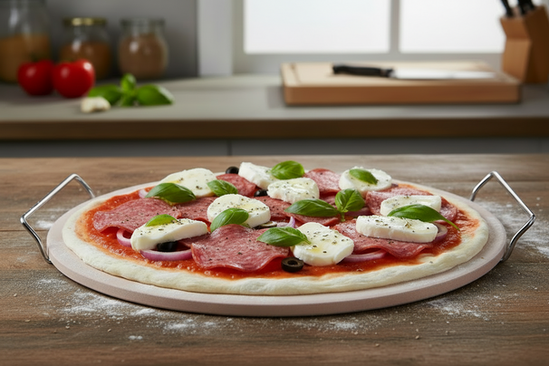 Cookinglife Piedra para pizza con soporte Fire & Flavour ø 33 cm - Piedra resistente al calor - Uso en barbacoa y horno
