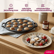 Cookinglife Sartén para poffertjes - Hierro fundido - ø 24 cm - 15 poffertjes - sin revestimiento antiadherente - apto para todas las fuentes de calor
