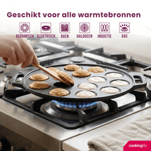 Cookinglife Sartén para poffertjes - Hierro fundido - ø 24 cm - 15 poffertjes - sin revestimiento antiadherente - apto para todas las fuentes de calor