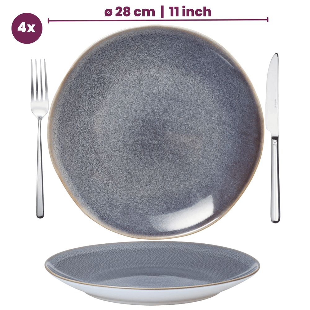 Set de vajilla Serene Blue 12 piezas / 4 personas - 4 platos llanos, 4 platos de desayuno y 4 tazones