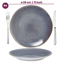 Set de vajilla Serene Blue 12 piezas / 4 personas - 4 platos llanos, 4 platos de desayuno y 4 tazones