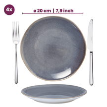 Set de vajilla Serene Blue 12 piezas / 4 personas - 4 platos llanos, 4 platos de desayuno y 4 tazones