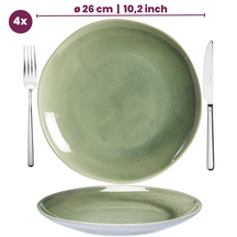 Set de vajilla Serene Green 12 piezas / 4 personas - 4 platos llanos, 4 platos de desayuno y 4 tazones