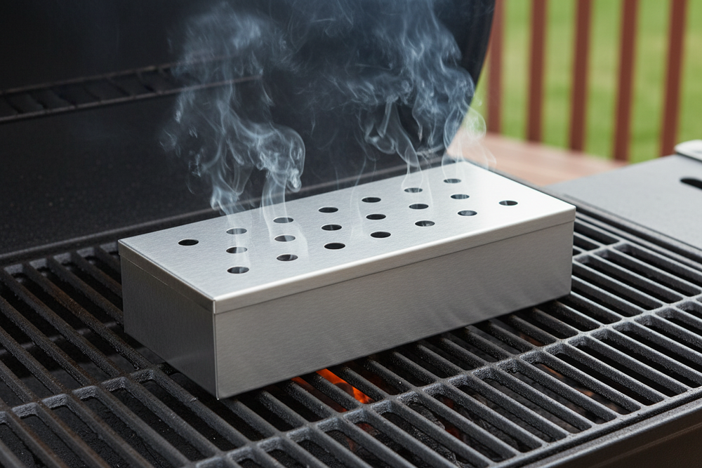 Cookinglife Caja Ahumadora Fire & Flavour Acero Inoxidable 25 cm - Caja para Ahumar para BBQ y Parrilla