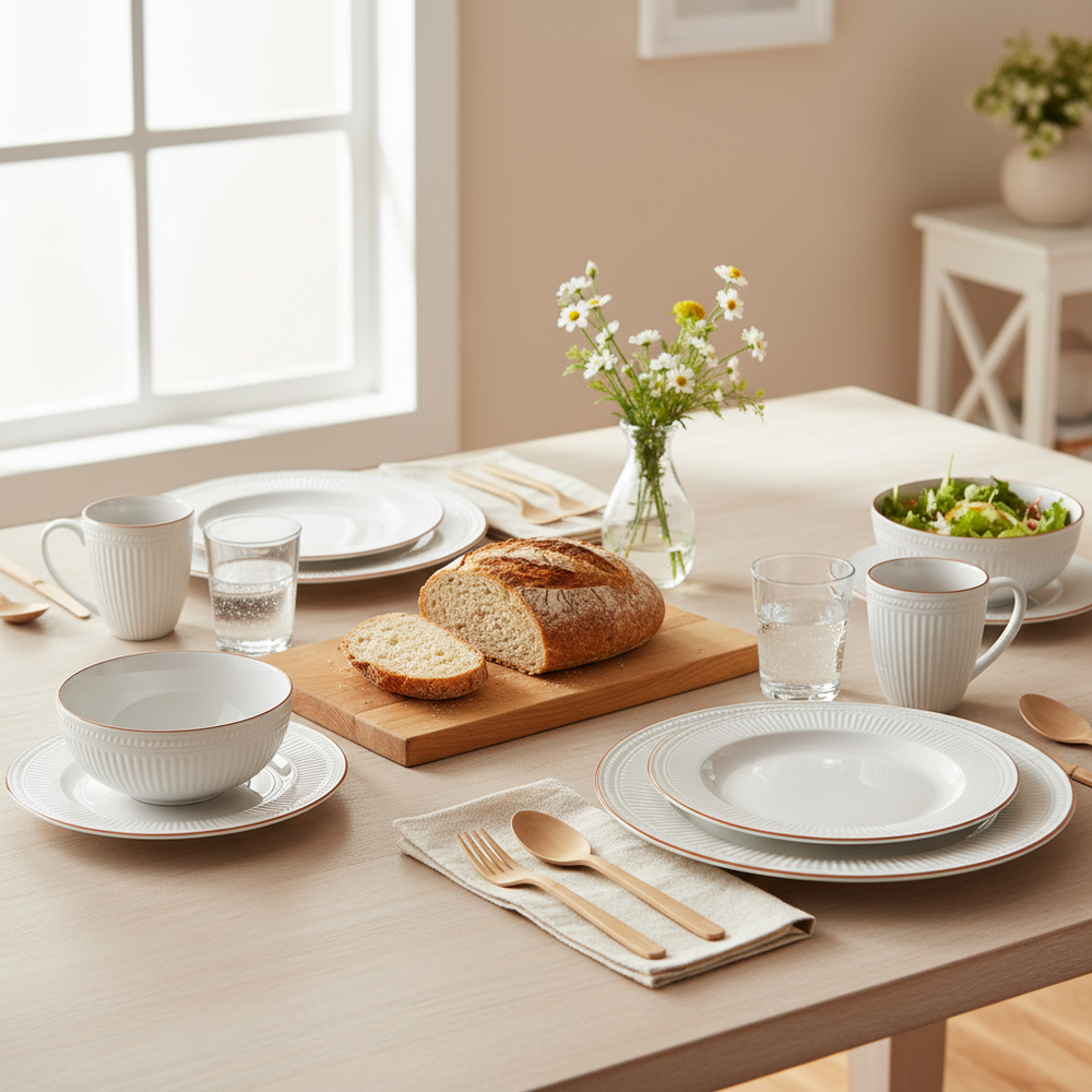 Cookinglife Juego de vajilla Stratton 30 piezas / 6 personas - 6 platos de cena, 6 platos de desayuno, 6 platos hondos, 6 cuencos y 6 tazas