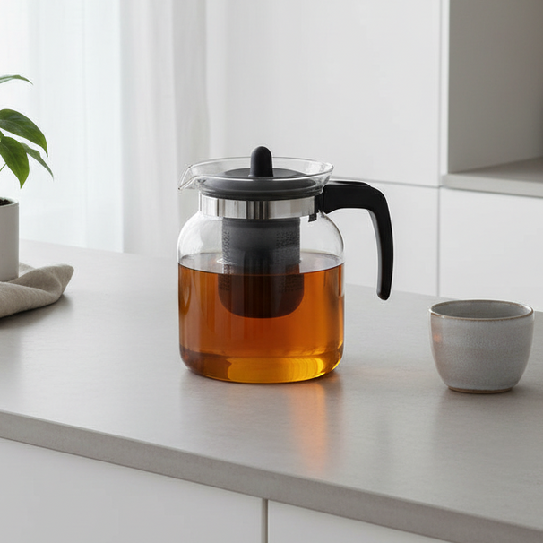 Tetera de Vidrio Borosilicato 1.5 Litros Cookinglife - con Filtro de Té de Plástico