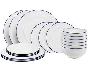 Cookinglife Juego de vajilla Whitmore 18 piezas / 6 personas - 6 platos de cena, 6 platos de desayuno y 6 cuencos