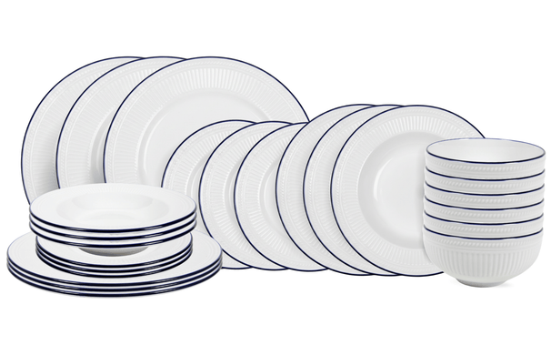 Cookinglife Juego de vajilla Whitmore 24 piezas / 6 personas - 6 platos de cena, 6 platos de desayuno, 6 platos hondos y 6 cuencos