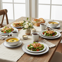 Cookinglife Juego de vajilla Whitmore 30 piezas / 6 personas - 6 platos de cena, 6 platos de desayuno, 6 platos hondos, 6 cuencos y 6 tazas